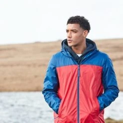 Craven Mens Waterproof Packaway Jacket - Night Blue / Bright Red Colour Block -Fashion General Store 064A9706