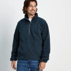 Adams Mens Sherpa Half Zip Fleece - Dark Indigo