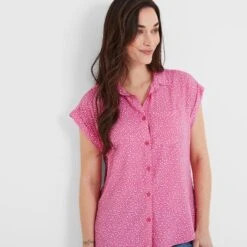 Alston Womens Shoer Short Sleeve Shirt - Bubblegum Pink Pebble Print -Fashion General Store 61856 ALST300 6