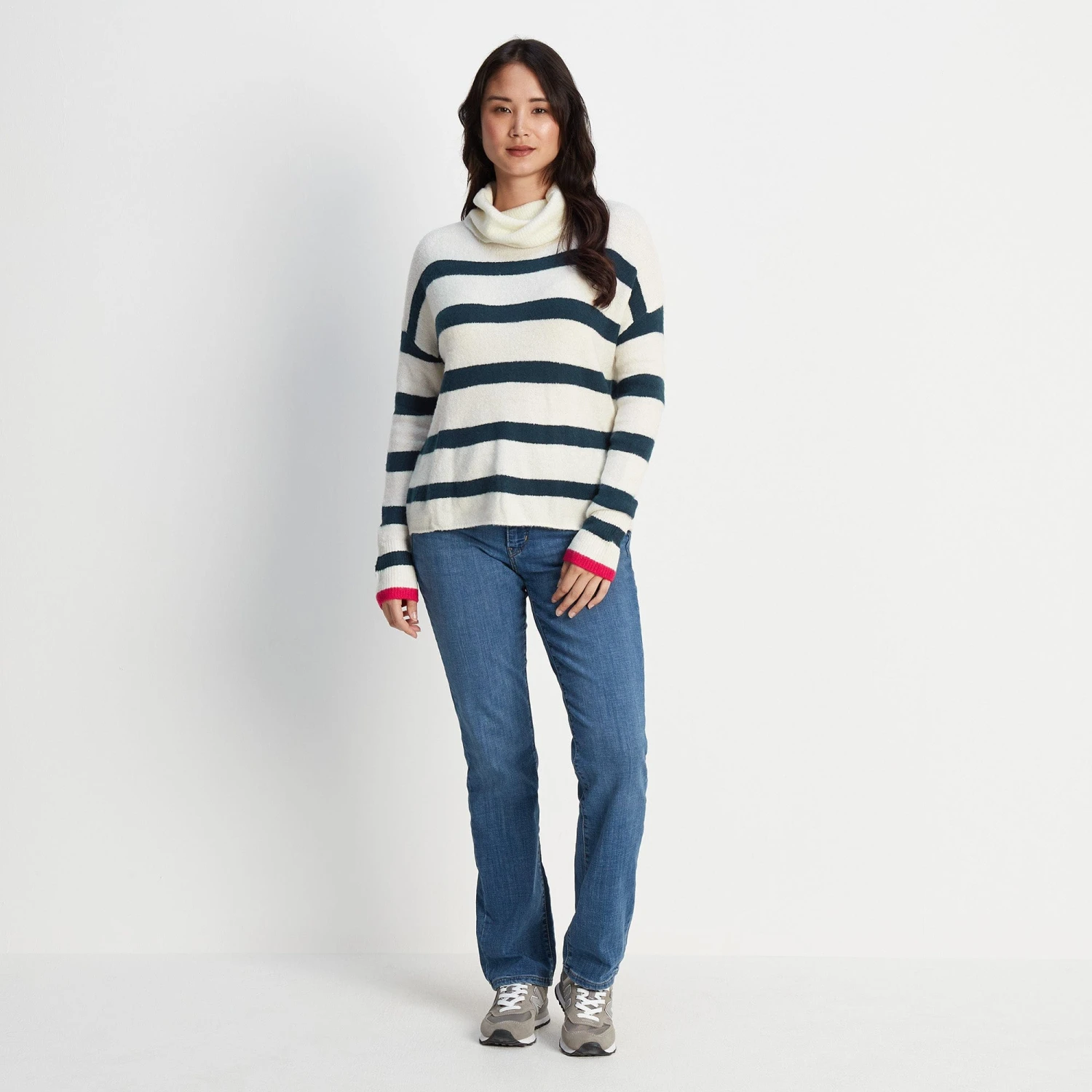 Anthea Womens Striped Roll Neck Jumper - Starry Night/Off White 5 Anthea Womens Striped Roll Neck Jumper - Starry Night/Off White - Image 3