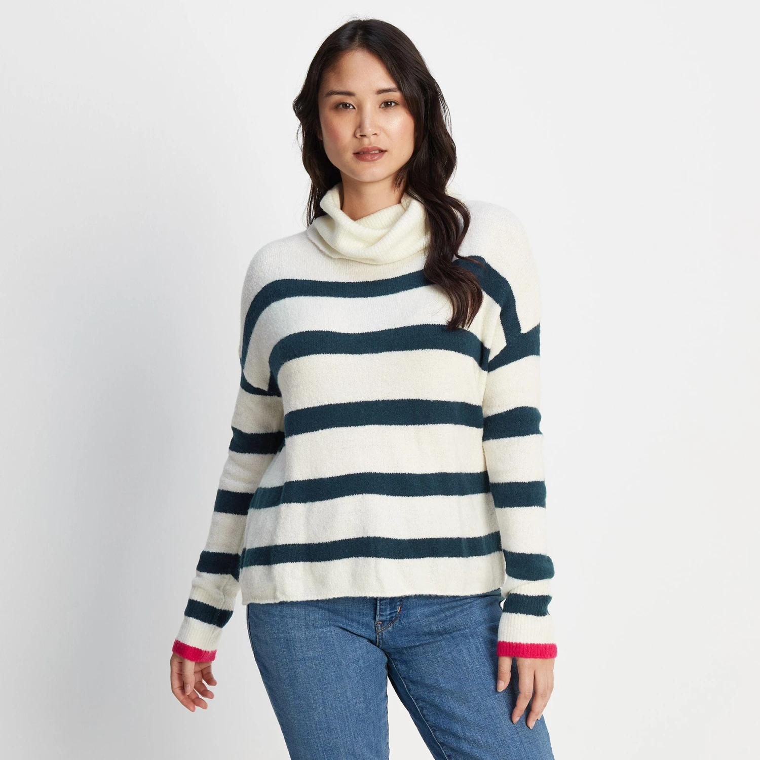 Anthea Womens Striped Roll Neck Jumper - Starry Night/Off White 9 Anthea Womens Striped Roll Neck Jumper - Starry Night/Off White - Image 7