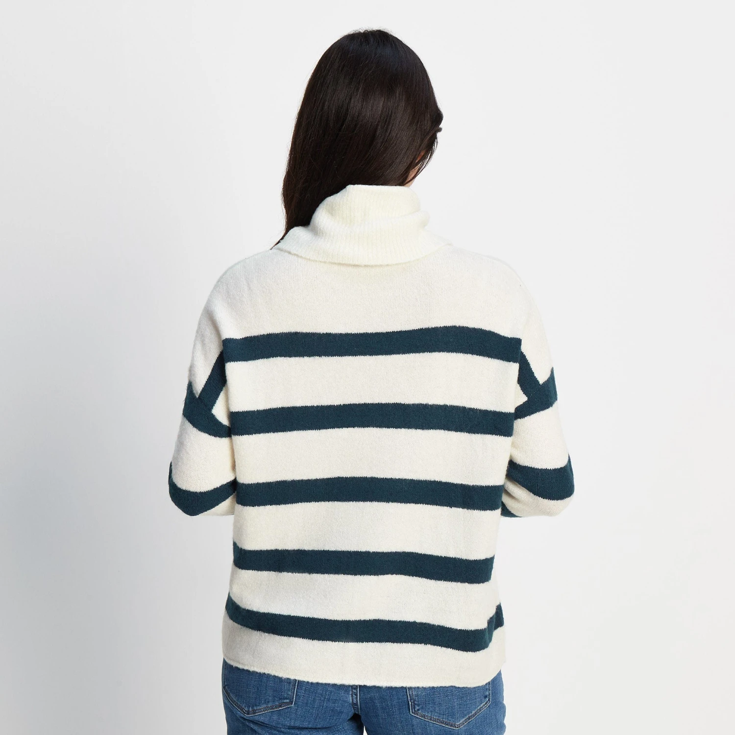 Anthea Womens Striped Roll Neck Jumper - Starry Night/Off White 4 Anthea Womens Striped Roll Neck Jumper - Starry Night/Off White - Image 2