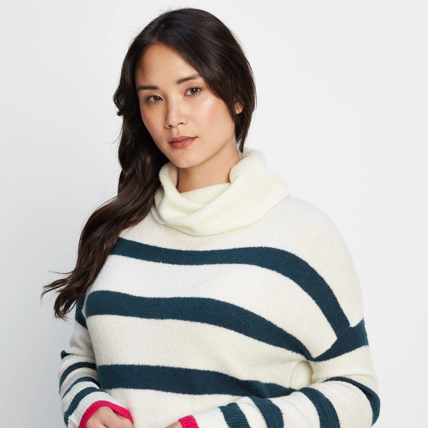 Anthea Womens Striped Roll Neck Jumper - Starry Night/Off White 6 Anthea Womens Striped Roll Neck Jumper - Starry Night/Off White - Image 4