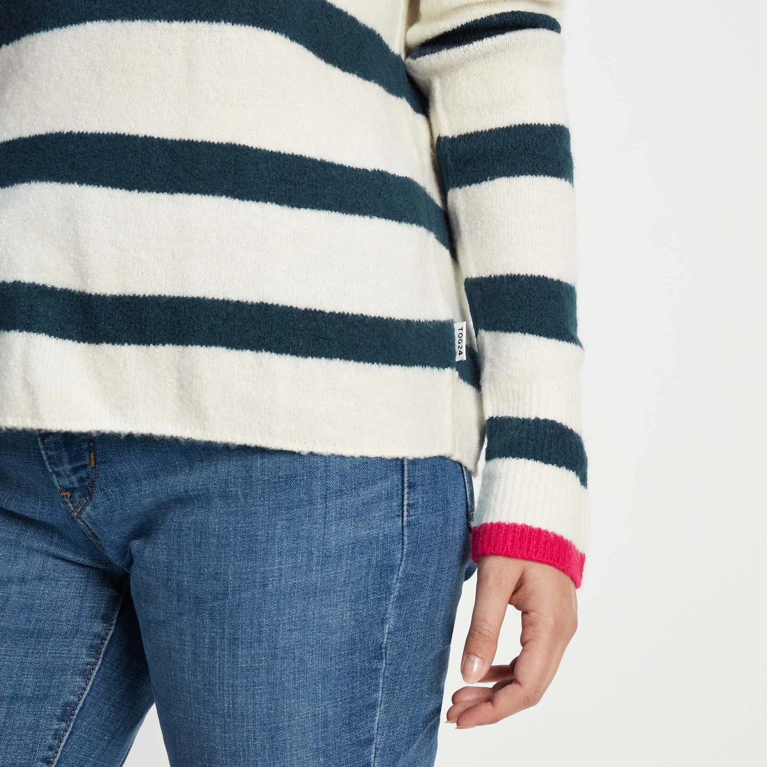 Anthea Womens Striped Roll Neck Jumper - Starry Night/Off White 7 Anthea Womens Striped Roll Neck Jumper - Starry Night/Off White - Image 5