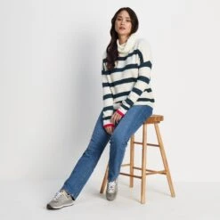 Anthea Womens Striped Roll Neck Jumper - Starry Night/Off White 16 Anthea Womens Striped Roll Neck Jumper - Starry Night/Off White -Fashion General Store 61856 ANTH300 6