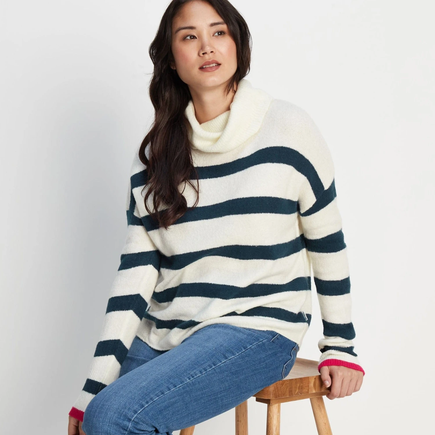 Anthea Womens Striped Roll Neck Jumper - Starry Night/Off White 3 Anthea Womens Striped Roll Neck Jumper - Starry Night/Off White