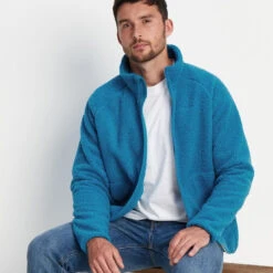 Bamford Mens Raglan Sherpa Fleece Jacket - Peacock Blue