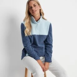 Barclay Womens Press Stud Neck Fleece - Blueberry