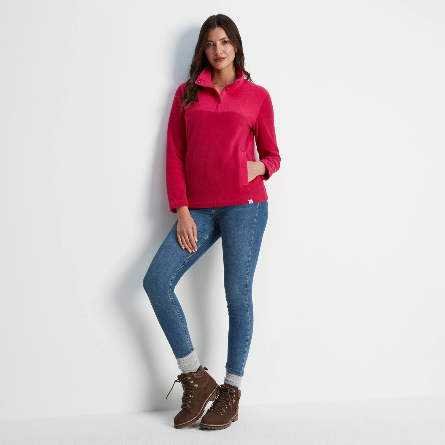 Barclay Womens Press Stud Neck Fleece - Cerise 8 Barclay Womens Press Stud Neck Fleece - Cerise - Image 6