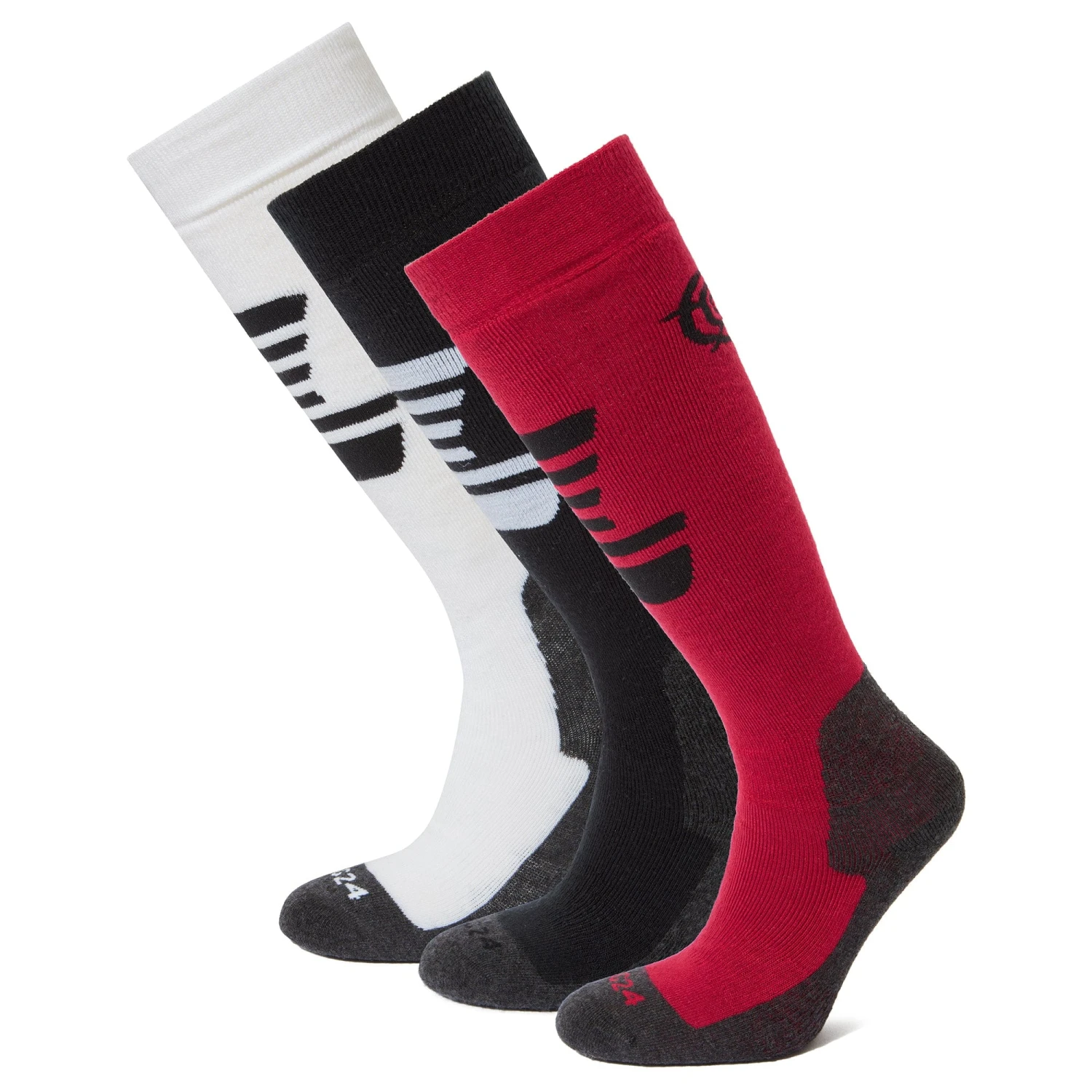 Bergenz 3 Pack Womens Ski Socks - Black/Dark Pink/Optic White 3 Bergenz 3 Pack Womens Ski Socks - Black/Dark Pink/Optic White