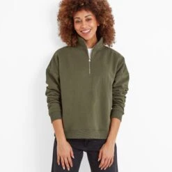 Caldene Womens Quarter Zip Sweat - Khaki