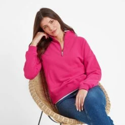 Caldene Womens Quarter Zip Sweat - Hibiscus Pink -Fashion General Store 61856 CALDE301 4