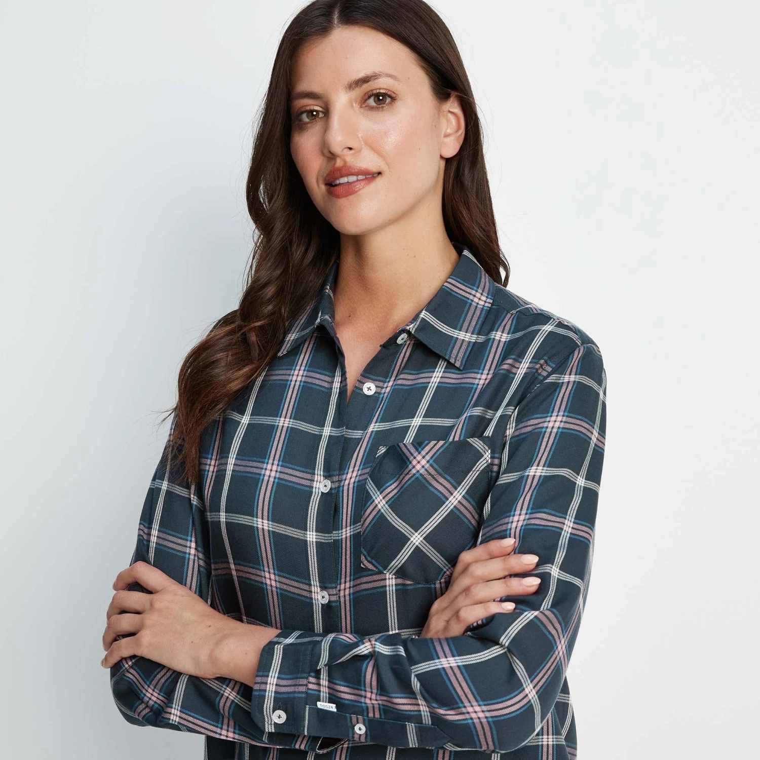 Candice Womens Check Boyfriend Fit Shirt - Dark Indigo/Faded Pink Check 5 Candice Womens Check Boyfriend Fit Shirt - Dark Indigo/Faded Pink Check - Image 3