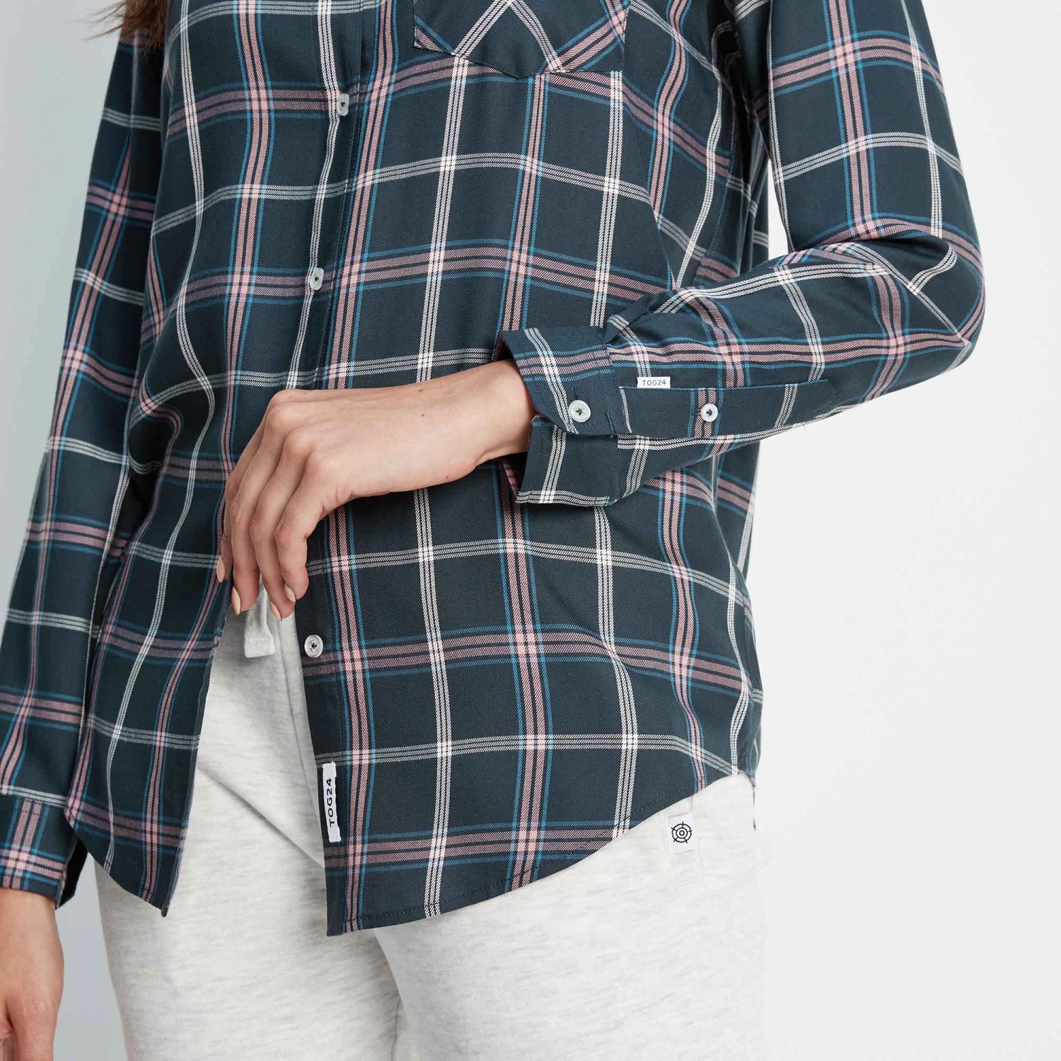 Candice Womens Check Boyfriend Fit Shirt - Dark Indigo/Faded Pink Check 7 Candice Womens Check Boyfriend Fit Shirt - Dark Indigo/Faded Pink Check - Image 5