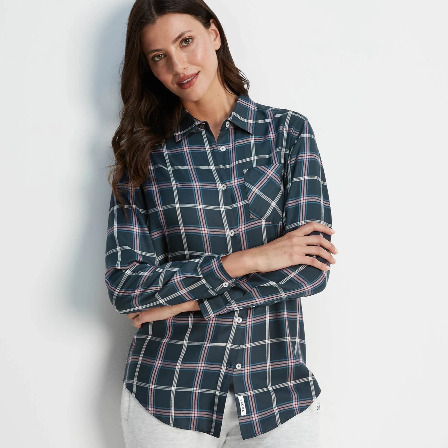 Candice Womens Check Boyfriend Fit Shirt - Dark Indigo/Faded Pink Check 3 Candice Womens Check Boyfriend Fit Shirt - Dark Indigo/Faded Pink Check