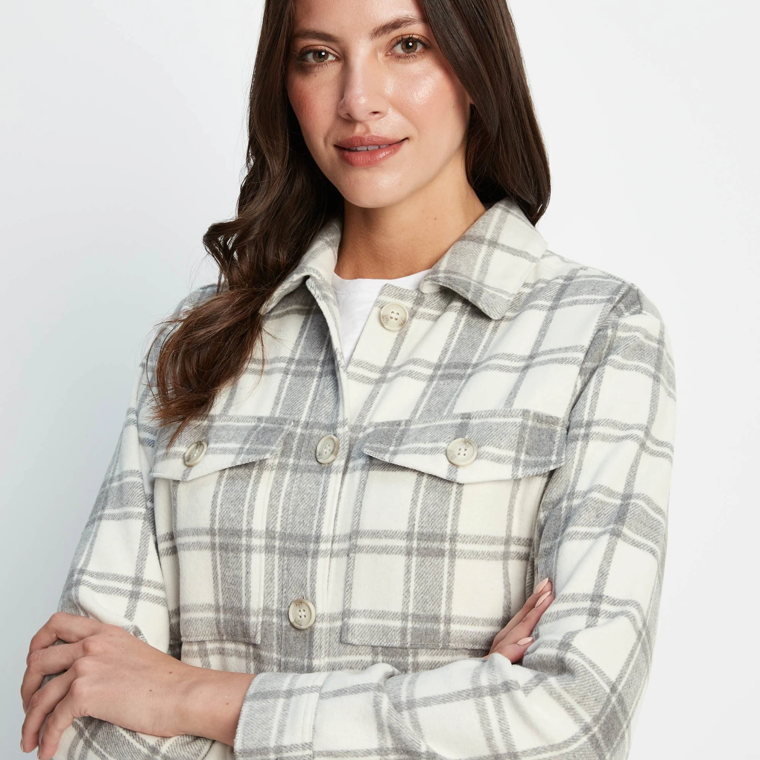 Carrie Womens Shacket - Light Grey Marl Check 9 Carrie Womens Shacket - Light Grey Marl Check - Image 7