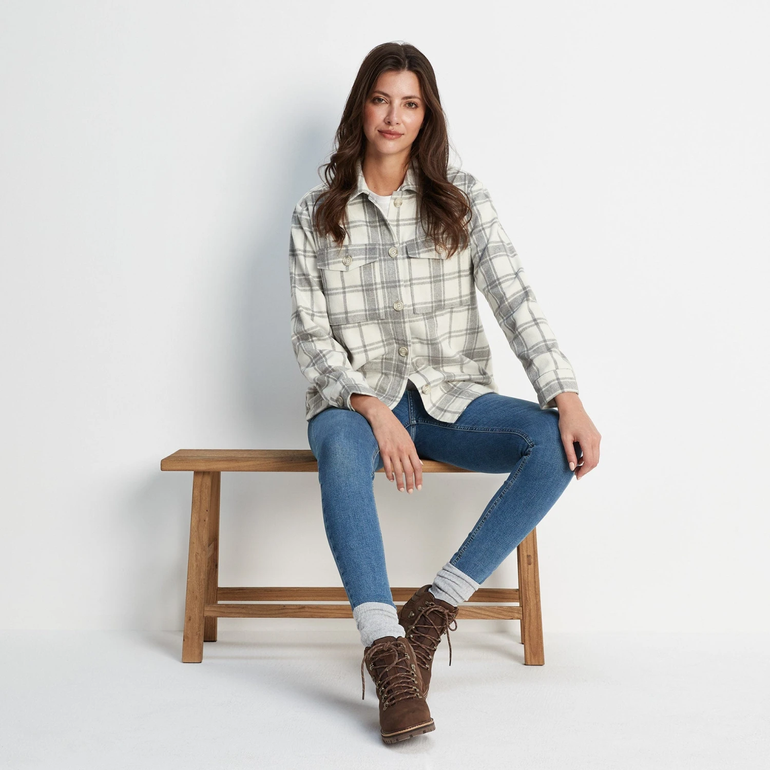 Carrie Womens Shacket - Light Grey Marl Check 4 Carrie Womens Shacket - Light Grey Marl Check - Image 2