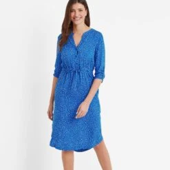 Claudia Womens Shirt Dress - Mykonos Blue Star Print
