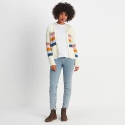 Clio Womens Stripe Cardigan - Off White -Fashion General Store 61856 CLIO301 1