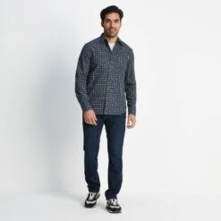 Conway Mens Flannel Check Long Sleeve Shirt - Dark Indigo/Washed Blue Check -Fashion General Store 61856 CONW001 1