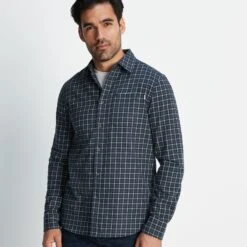 Conway Mens Flannel Check Long Sleeve Shirt - Dark Indigo/Washed Blue Check -Fashion General Store 61856 CONW001 2