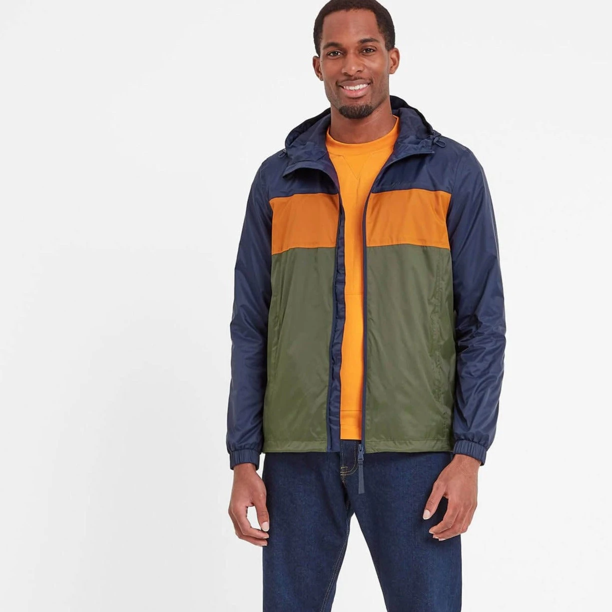 Craven Mens Waterproof Packaway Jacket - Khaki/Navy/Dark Orange Colour Block 6 Craven Mens Waterproof Packaway Jacket - Khaki/Navy/Dark Orange Colour Block - Image 4