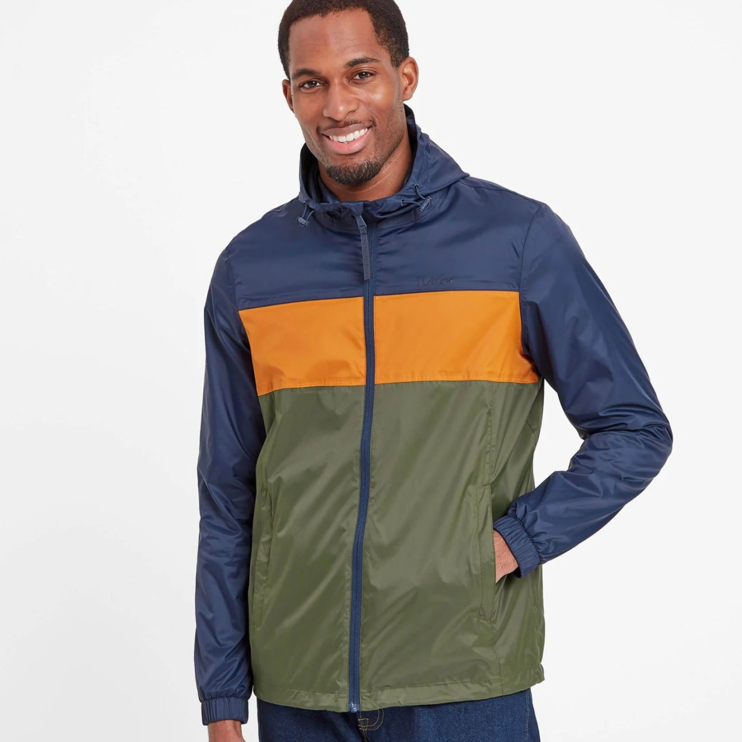 Craven Mens Waterproof Packaway Jacket - Khaki/Navy/Dark Orange Colour Block 5 Craven Mens Waterproof Packaway Jacket - Khaki/Navy/Dark Orange Colour Block - Image 3
