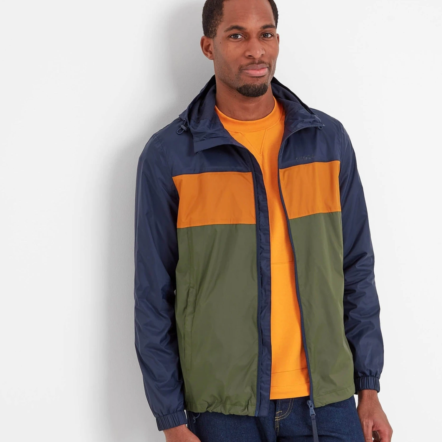 Craven Mens Waterproof Packaway Jacket - Khaki/Navy/Dark Orange Colour Block 3 Craven Mens Waterproof Packaway Jacket - Khaki/Navy/Dark Orange Colour Block