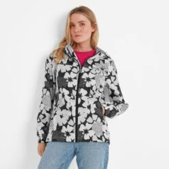 Craven Womens Waterproof Packaway Jacket - Black & White Floral Print