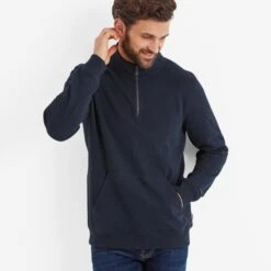 Dorian Mens Quarter Zip Sweat - Dark Indigo