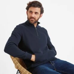 Dorian Mens Quarter Zip Sweat - Dark Indigo -Fashion General Store 61856 DORI002 4