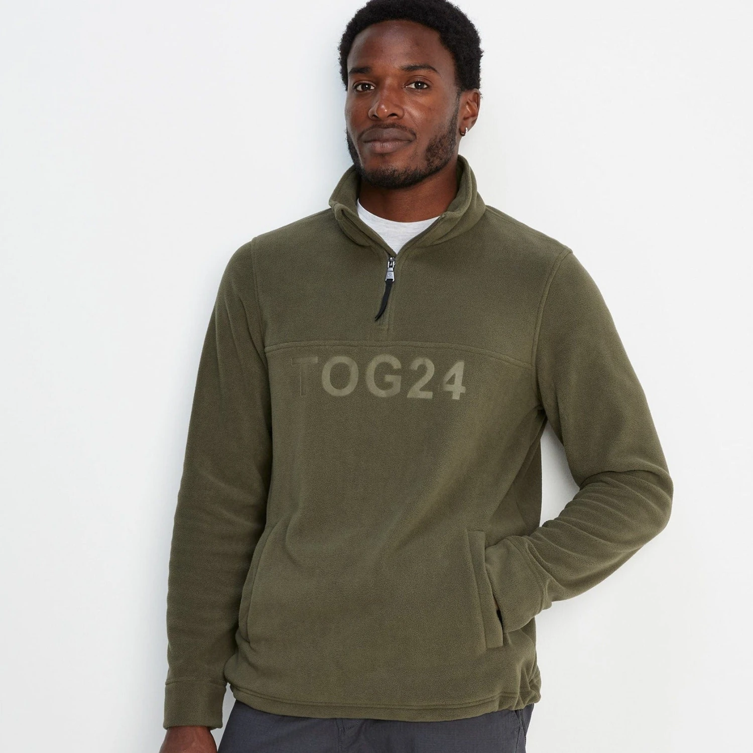 Drewery Mens Quarter Zip Fleece - Khaki 7 Drewery Mens Quarter Zip Fleece - Khaki - Image 5
