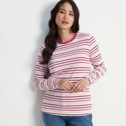 Elliana Womens Long Sleeve T-Shirt - Magenta Pink/Optic White -Fashion General Store 61856 ELLIA301 7