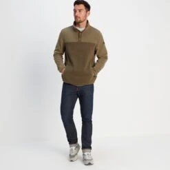Farlow Mens Press Stud Neck Fleece - Khaki -Fashion General Store 61856 FARLO003 1