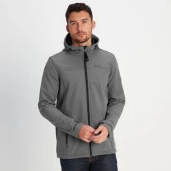 Feizor Mens Shower Resistant Softshell Hooded Jacket - Steel