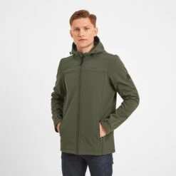 Feizor Mens Shower Resistant Softshell Hooded Jacket - Moss