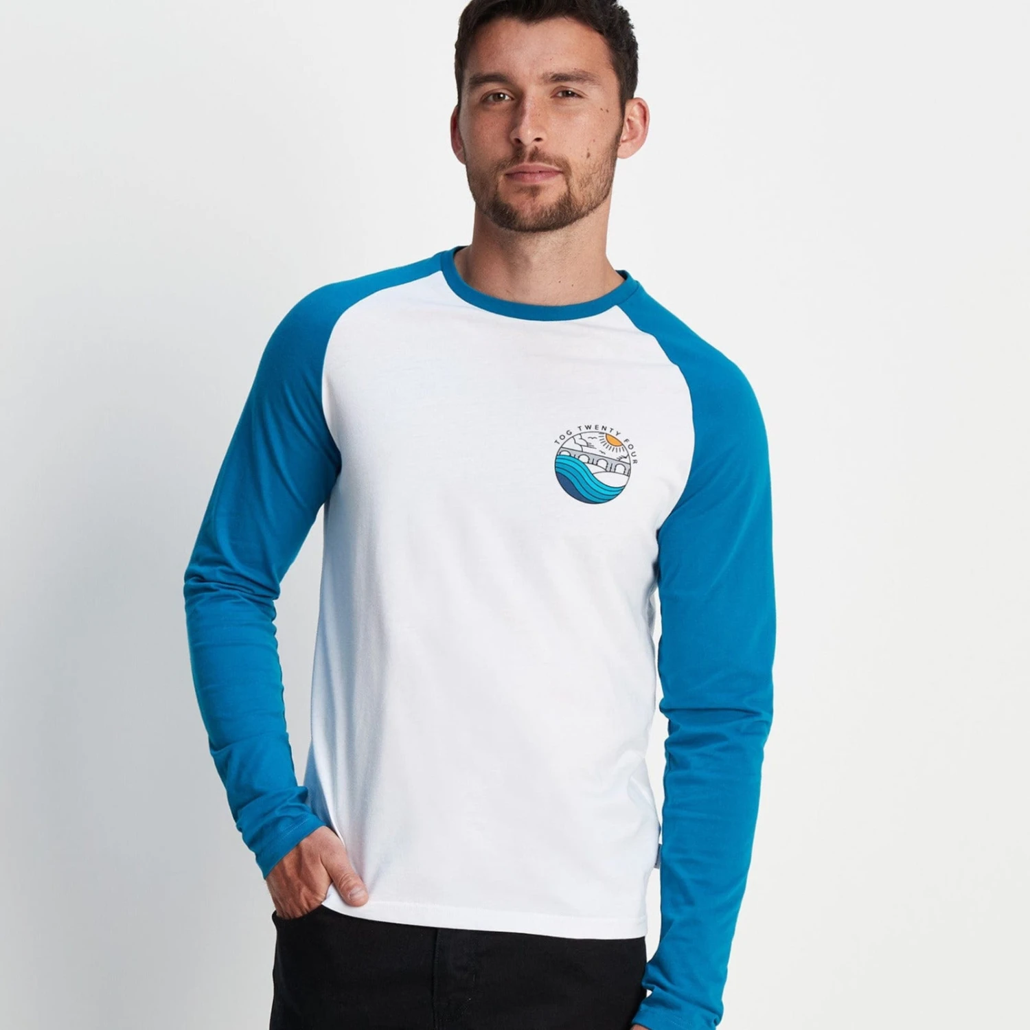 Fristan Mens Long Sleeve T-Shirt - Peacock Blue/Dark Indigo 3 Fristan Mens Long Sleeve T-Shirt - Peacock Blue/Dark Indigo