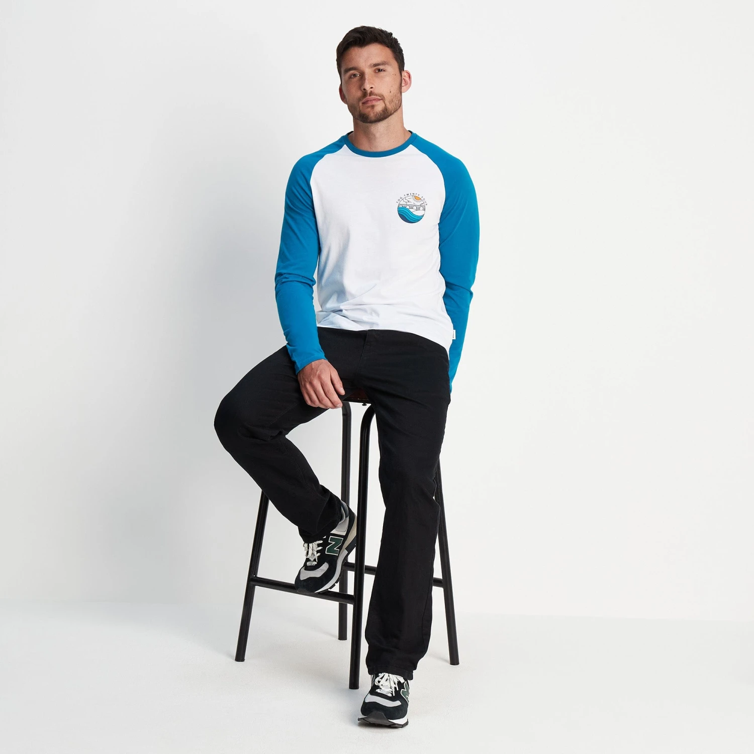 Fristan Mens Long Sleeve T-Shirt - Peacock Blue/Dark Indigo 7 Fristan Mens Long Sleeve T-Shirt - Peacock Blue/Dark Indigo - Image 5