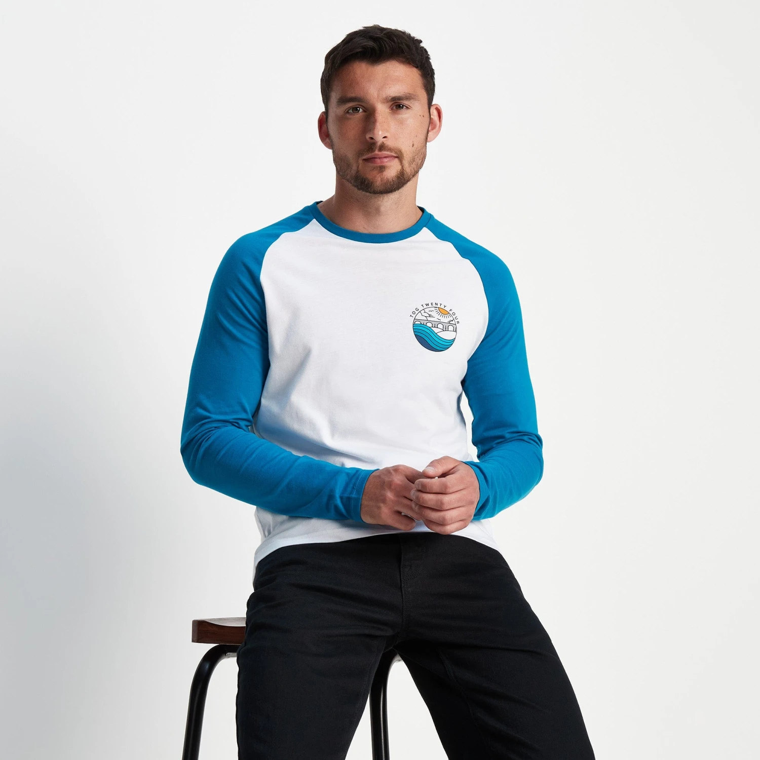 Fristan Mens Long Sleeve T-Shirt - Peacock Blue/Dark Indigo 8 Fristan Mens Long Sleeve T-Shirt - Peacock Blue/Dark Indigo - Image 6