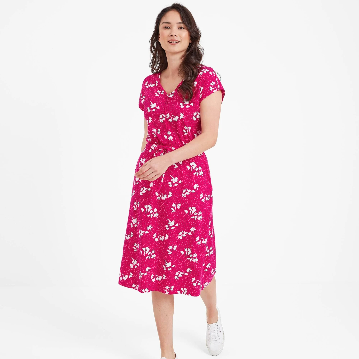 Heather Womens Midi Dress - Magenta Pink Floral 5 Heather Womens Midi Dress - Magenta Pink Floral - Image 3