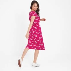 Heather Womens Midi Dress - Magenta Pink Floral 14 Heather Womens Midi Dress - Magenta Pink Floral -Fashion General Store 61856 HEATH301 3