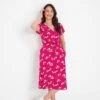 Heather Womens Midi Dress - Magenta Pink Floral