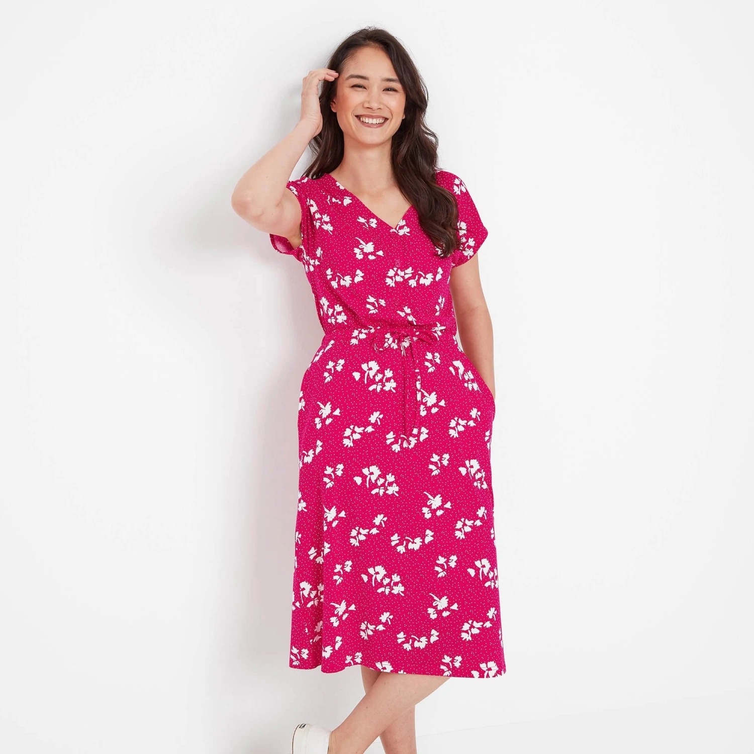 Heather Womens Midi Dress - Magenta Pink Floral 3 Heather Womens Midi Dress - Magenta Pink Floral