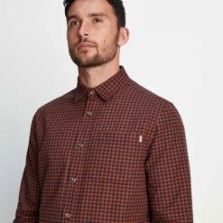 Ingram Mens Flannel Check Long Sleeve Shirt - Dark Indigo/Rust Check -Fashion General Store 61856 INGR001 3