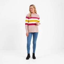 Janine Womens Striped Crew Neck Jumper - Faded Pink 11 Janine Womens Striped Crew Neck Jumper - Faded Pink -Fashion General Store 61856 JANI300 1