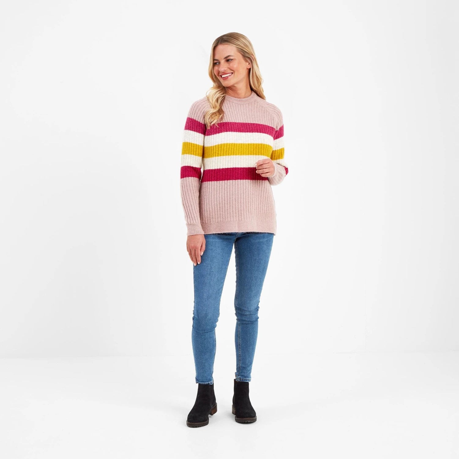 Janine Womens Striped Crew Neck Jumper - Faded Pink 5 Janine Womens Striped Crew Neck Jumper - Faded Pink - Image 3