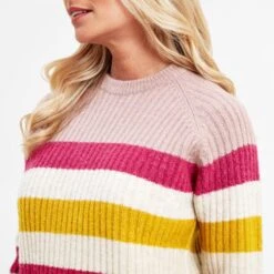 Janine Womens Striped Crew Neck Jumper - Faded Pink 14 Janine Womens Striped Crew Neck Jumper - Faded Pink -Fashion General Store 61856 JANI300 5