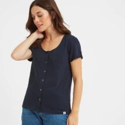 Kinver Womens Button Up Top - Dark Indigo