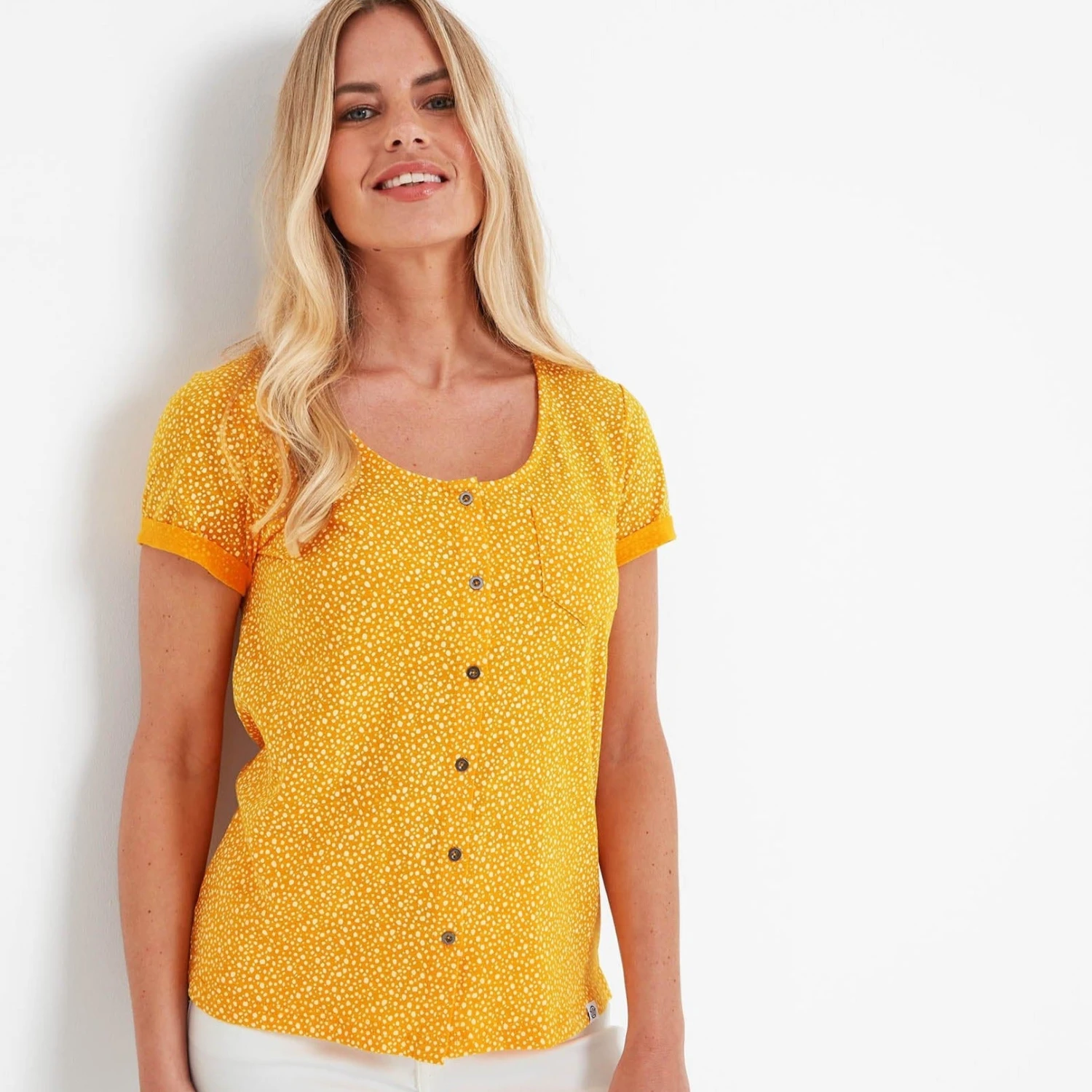 Kinver Womens Button Up Top - Bright Yellow Dalmation Print 3 Kinver Womens Button Up Top - Bright Yellow Dalmation Print
