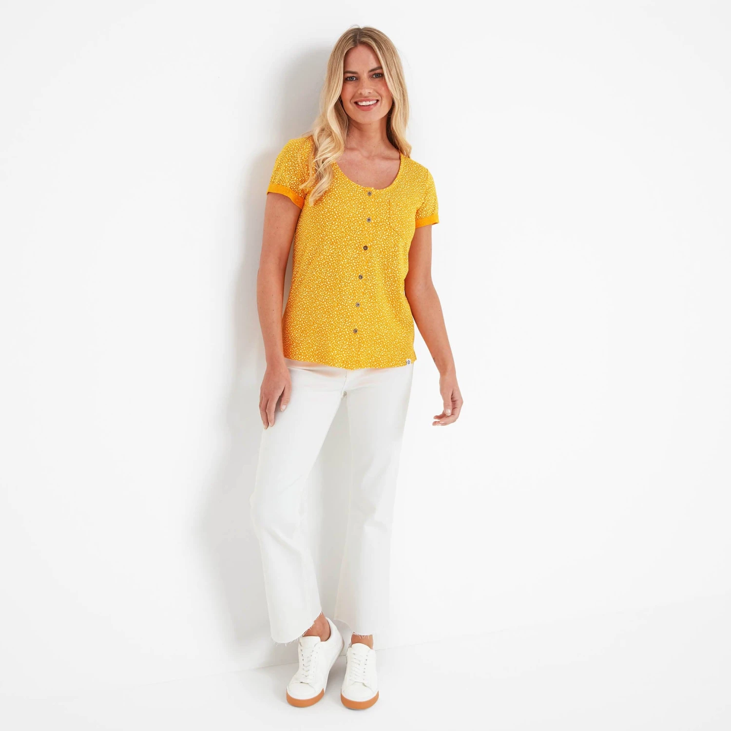 Kinver Womens Button Up Top - Bright Yellow Dalmation Print 6 Kinver Womens Button Up Top - Bright Yellow Dalmation Print - Image 4